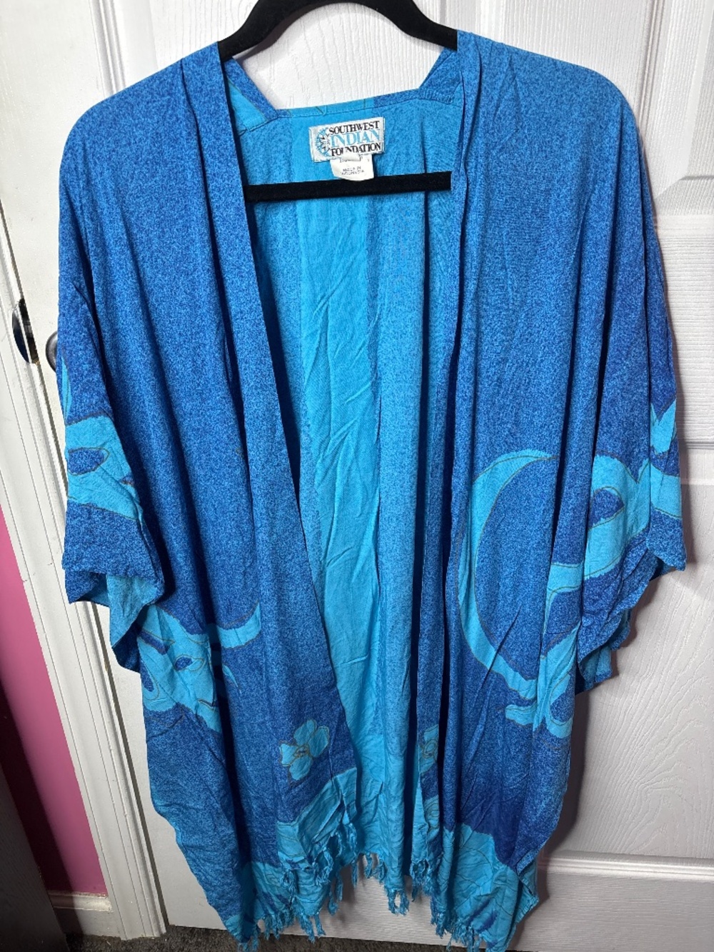 Southwest Indian foundation blue floral kimono cardigan